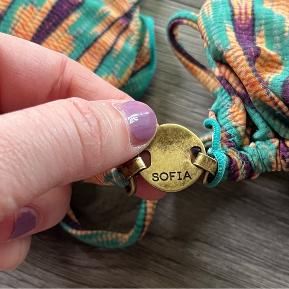 Sofia by ViX Womens Teal Orange Bikini Top String Bikini Adjustable S/M - Picture 2 of 6